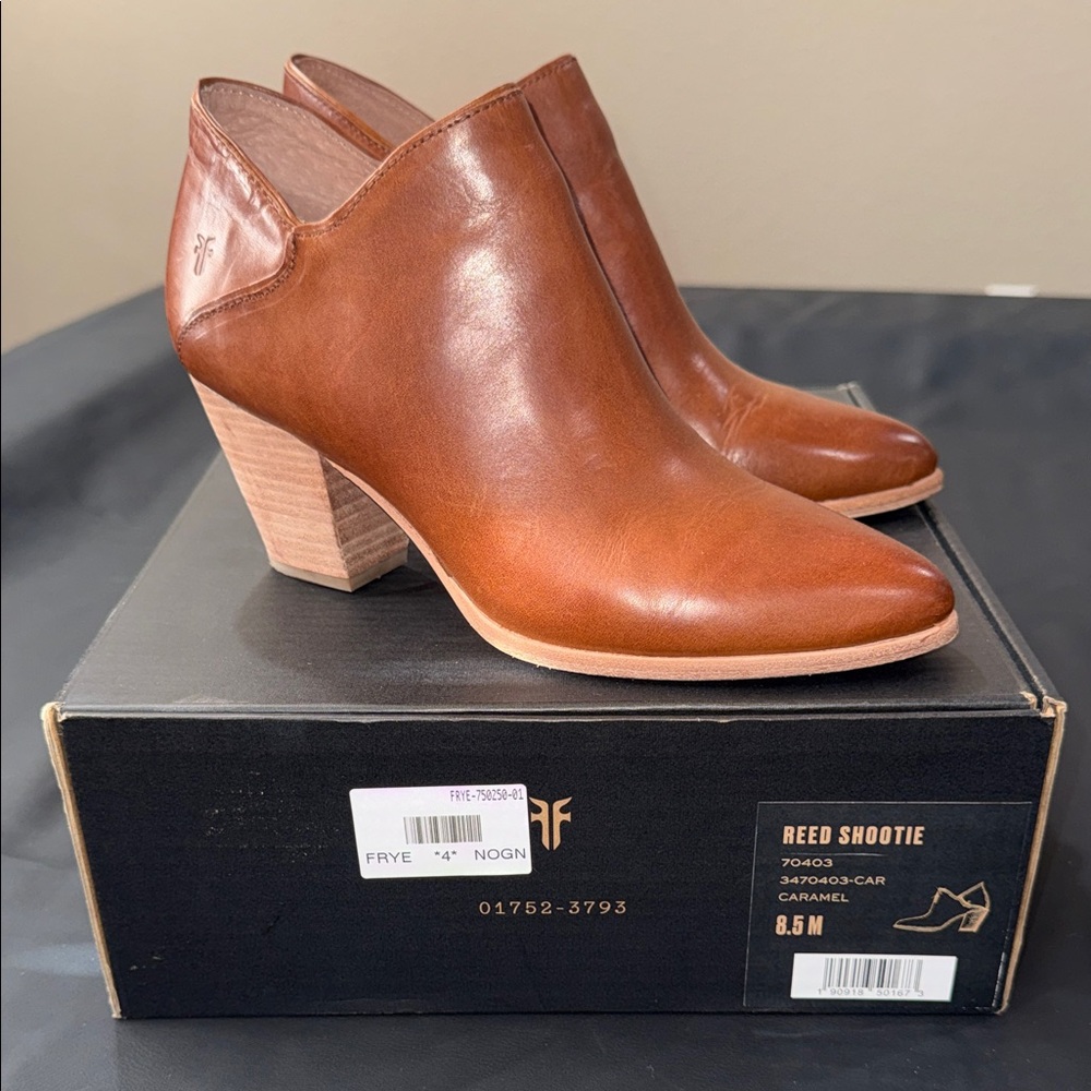Frye Caramel Leather Reed Shootie Slip-On Ankle Boot